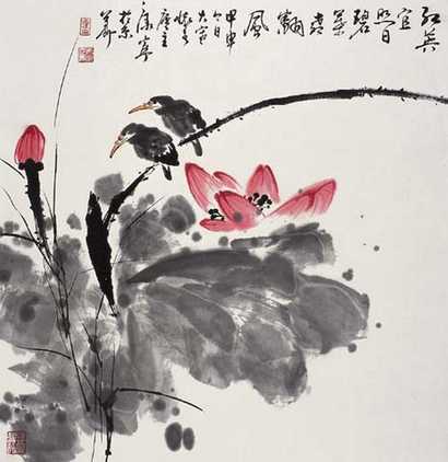 康宁 荷花翠鸟 立轴